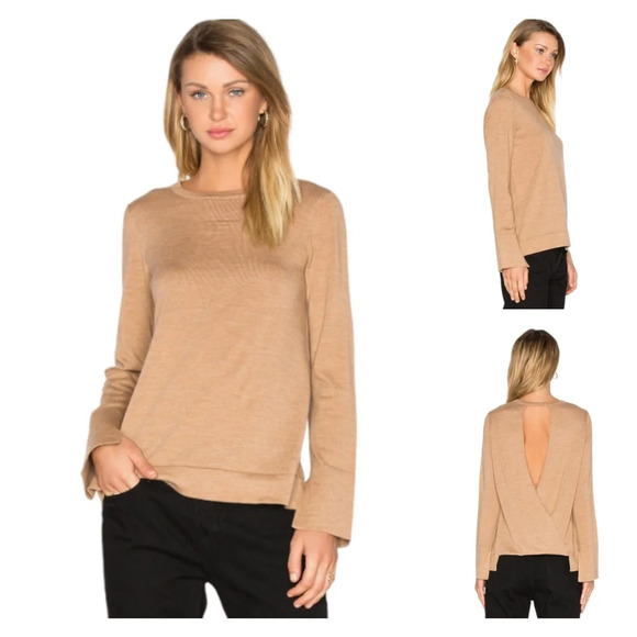 NWT BCBGMaxAzria‎ XS Camel 100% Merino Wool Lightweight Open Back Sweater - Picture 1 of 11